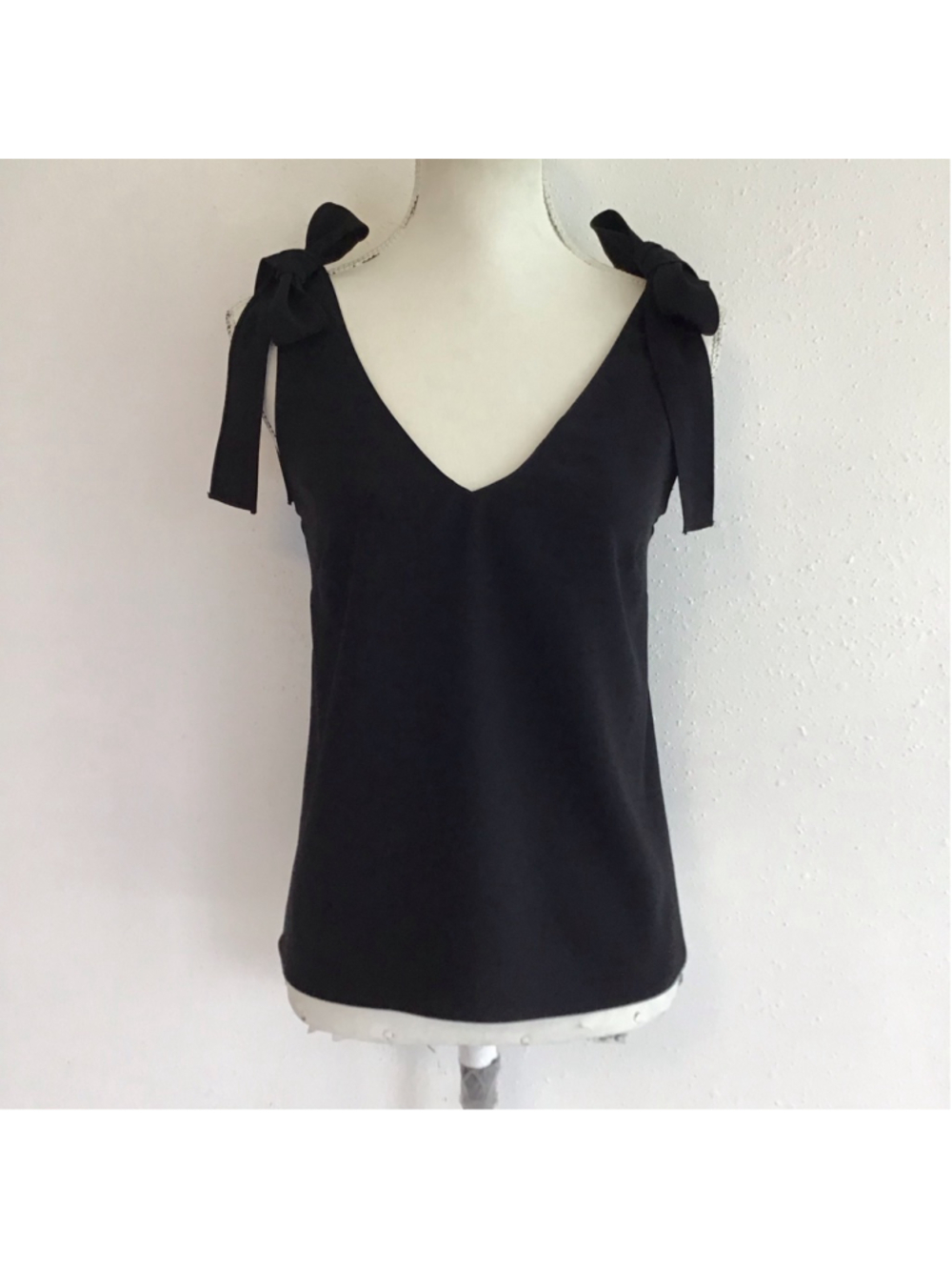 Amanda Uprichard Women Elegant Deep Black Tie-Shoulder Tank Top XS